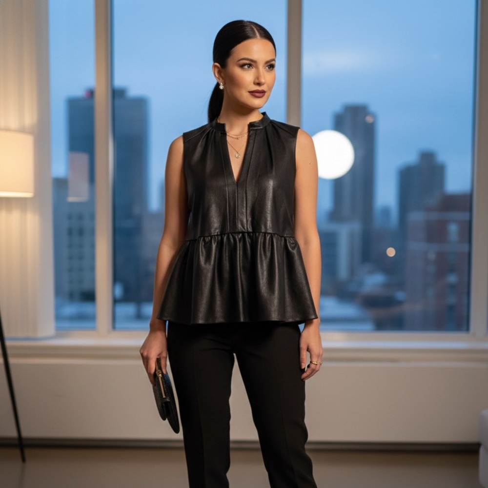 Amanda Uprichard Shimmering Black Sleeveless Blouse
